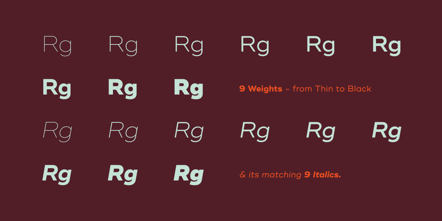 Ejemplo de fuente Ridley Grotesk Light Italic